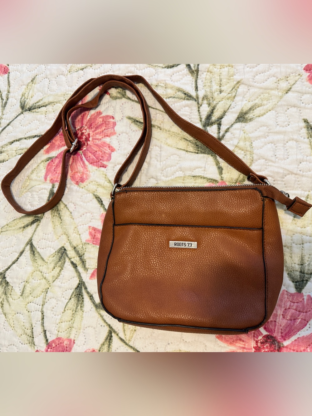 Roots 73 Brown Faux Pebbled Leather Crossbody Purse Bag